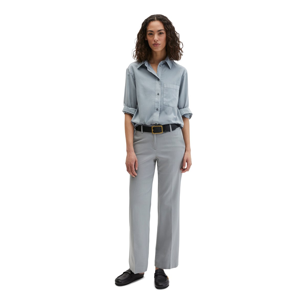 Blouse relaxed cropped en satin de coton gris, MARC O'POLO