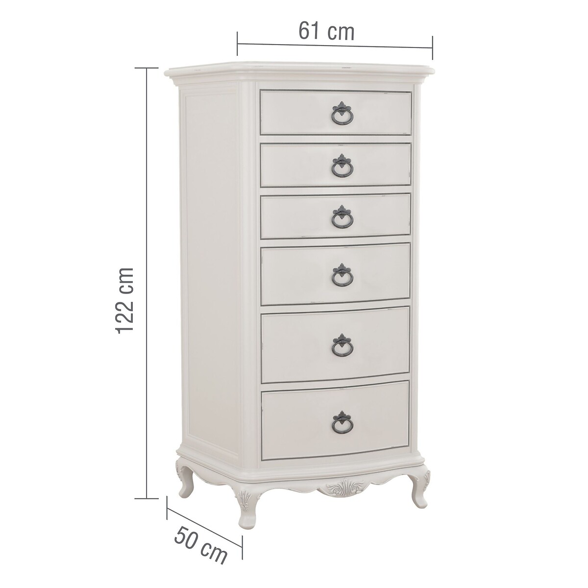 Etienne French-Vintage 6 Drawer Tall Boy grey white , WILLIS & GAMBIER