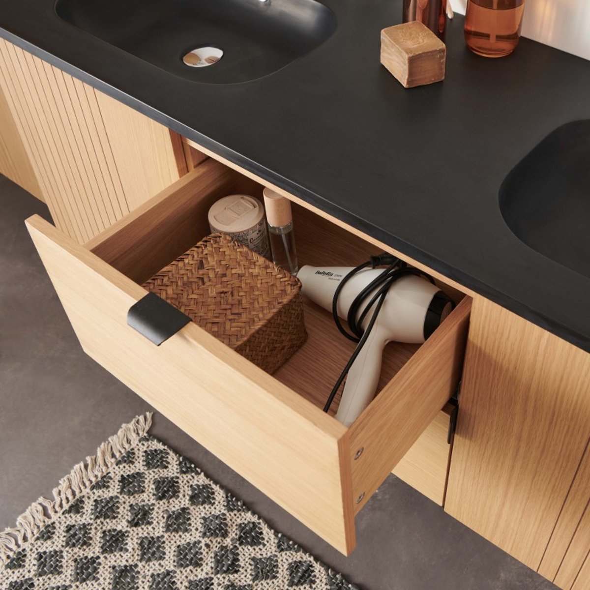 Meuble double vasque sur pieds chêne Studio bois, MOB IN