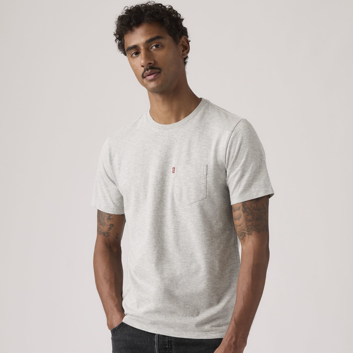 T-shirt classique à poche gris - texural slub midtone grey heather, LEVI'S
