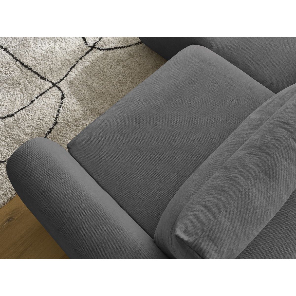 Canapé d'angle fixe compact 3 places tissu lisse, ADEN gris foncé, BOBOCHIC
