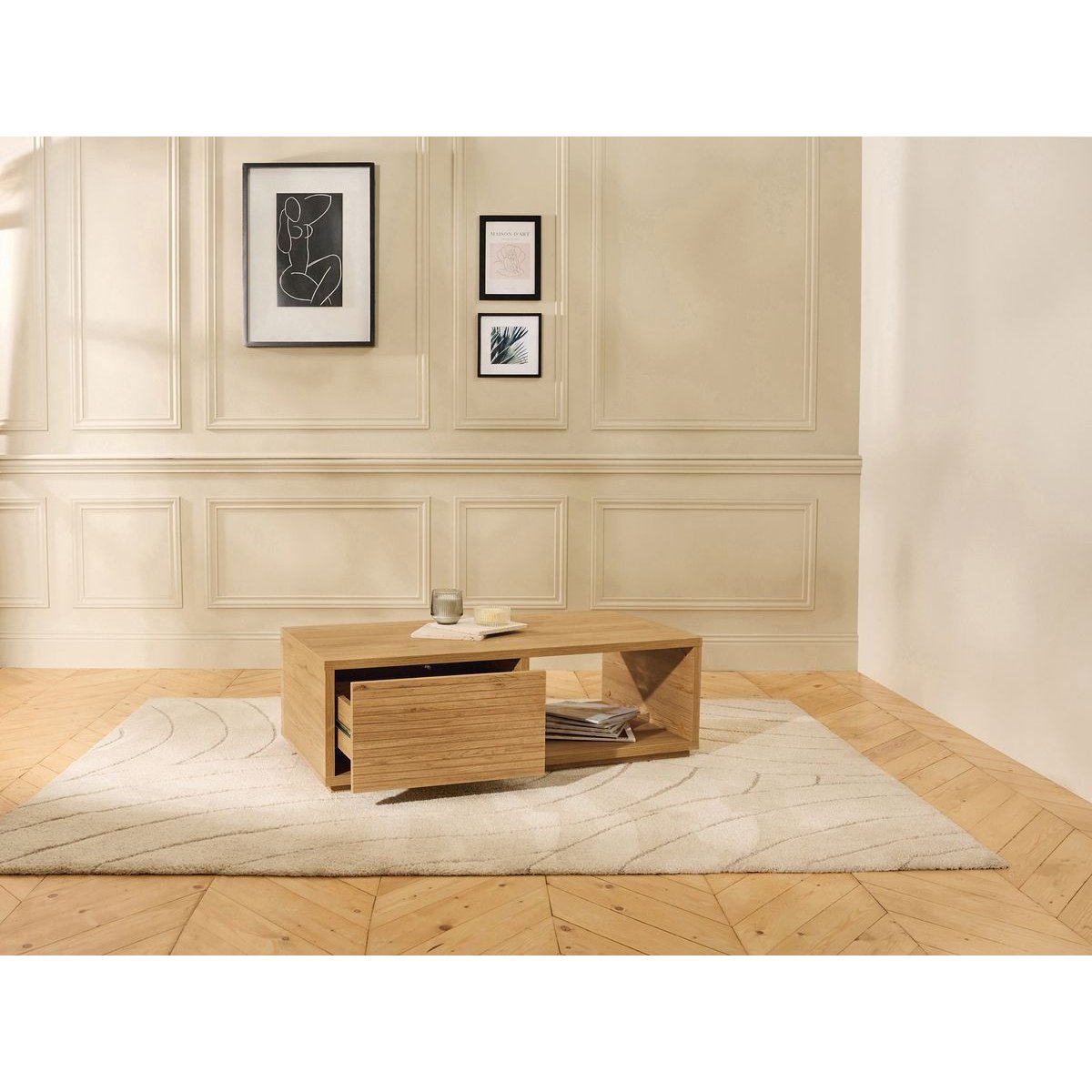 Table basse rectangulaire en panneaux de particules, FERRET marron foncé, BOBOCHIC