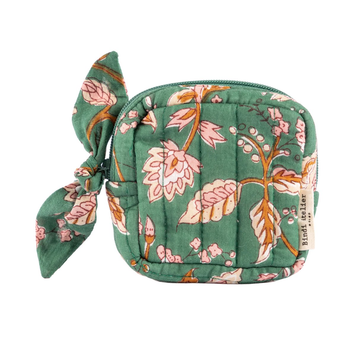 Pochette à bijoux en coton matelassé vert ivy, BINDI ATELIER