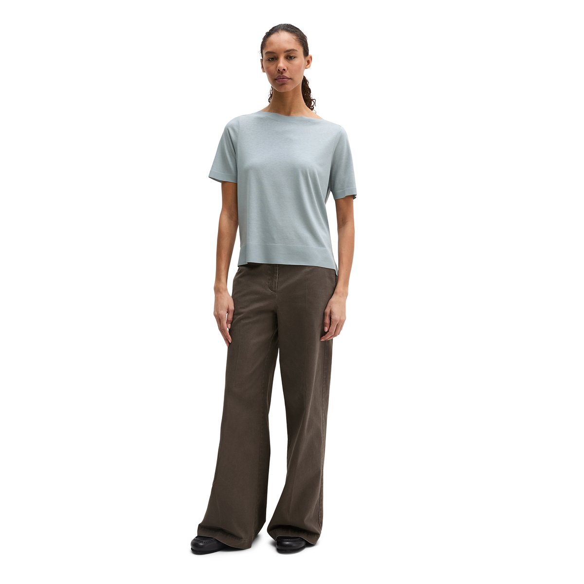 T-shirt de luxe régulier en mélange de TENCEL™ Lyocell et de coton gris, MARC O'POLO