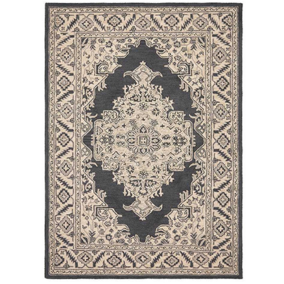 Tapis classique laine à motifs BONDI noir, NOVATREND
