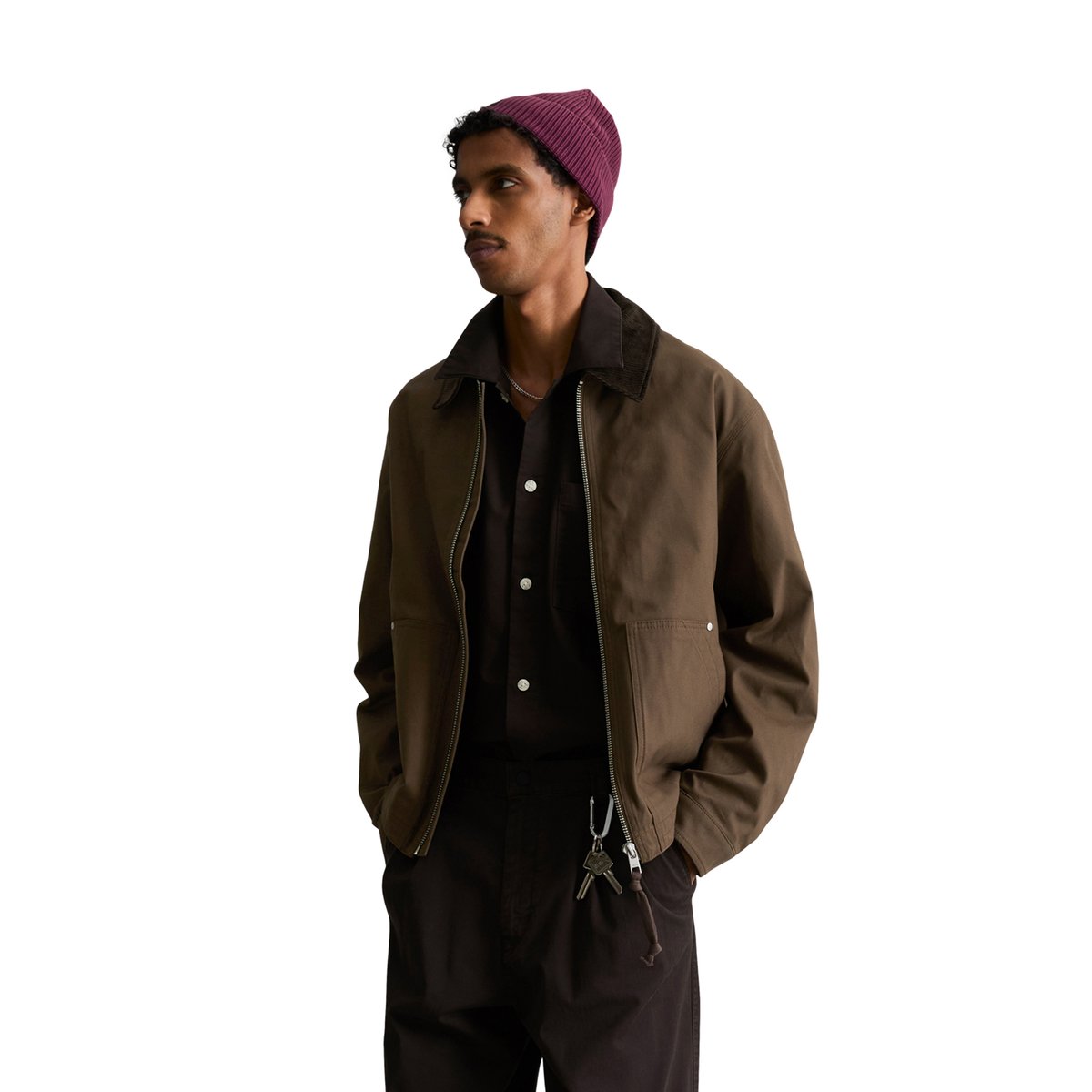 Veste de travail décontractée en toile de coton recyclée marron foncé, MARC O’POLO DENIM