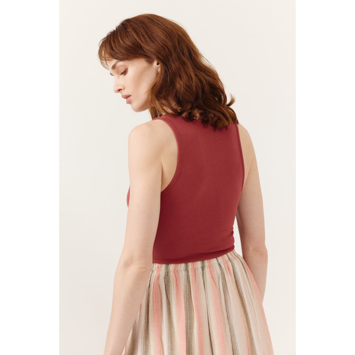 Débardeur côtelé encolure arrondie stretch Cyrilla terracotta, ARTLOVE