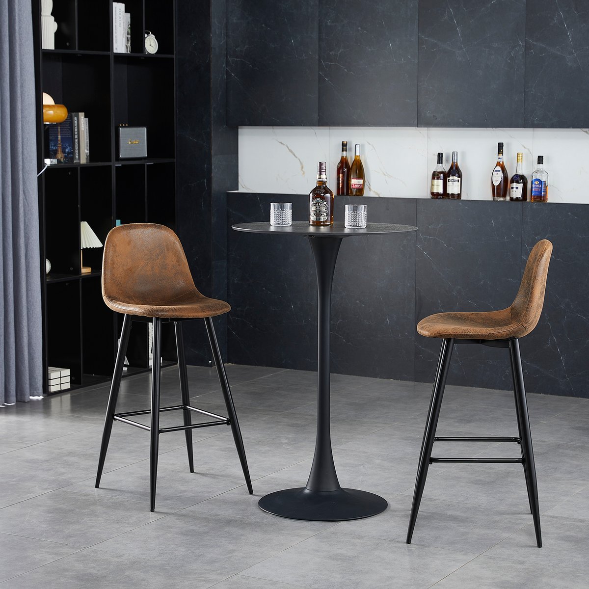 Lot de 2 tabourets de bar style vintage, CHARLTON BAR marron, MEUBLES COSY