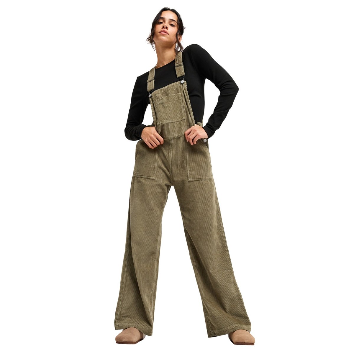 Salopette en velours côtelé de coton TRAILBLAZER OVERALL. vert oil green, ROXY