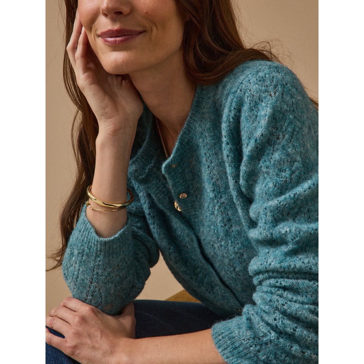 Gilet maille pointelle aqua, CYRILLUS