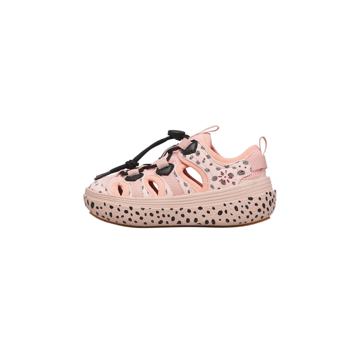 Sandales semi-ouvertes en simili cuir et tissu CHOMEI JUNIOR. rose poudré-noir, NATURINO