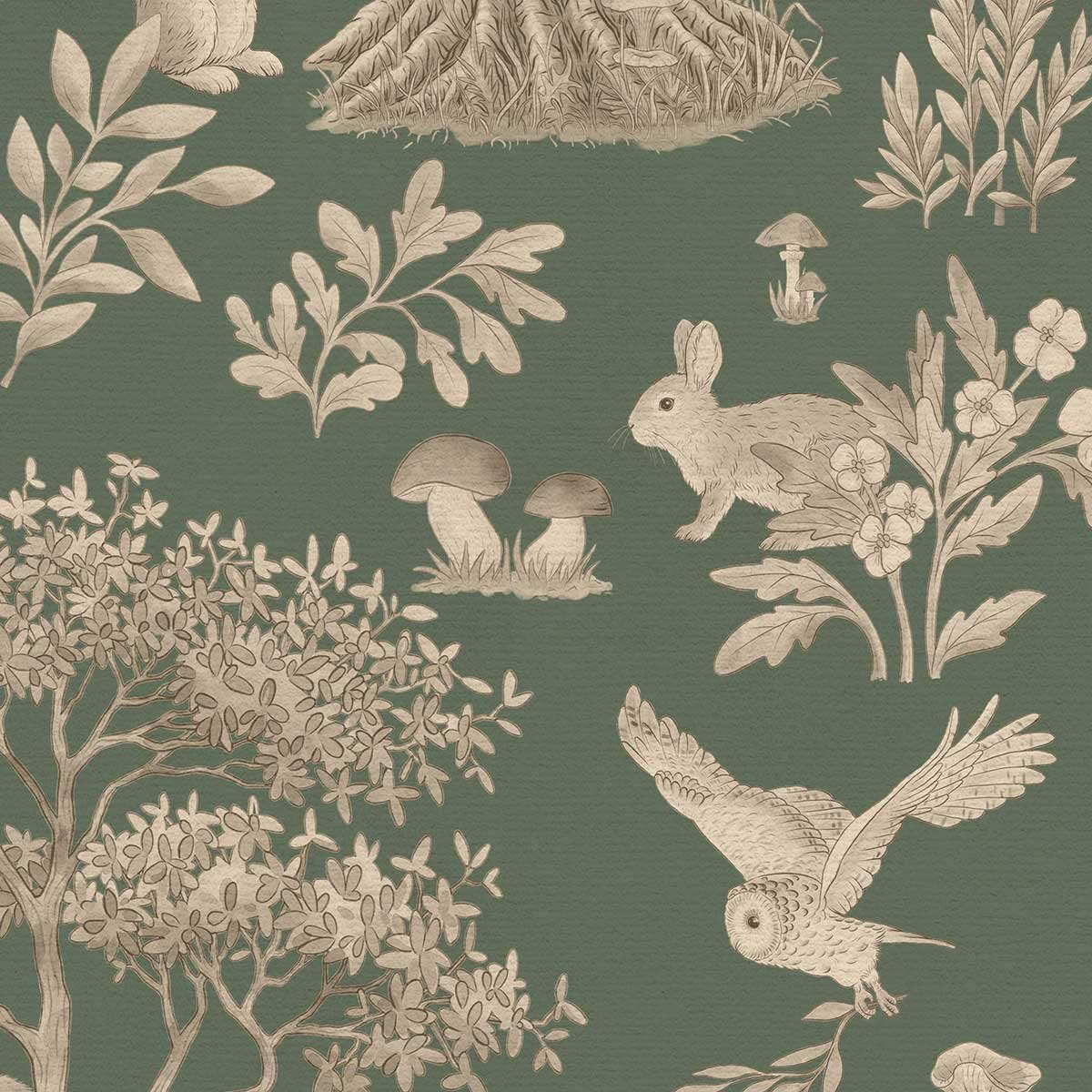 Papier peint enfant Brume des Bois vert, HEXOA