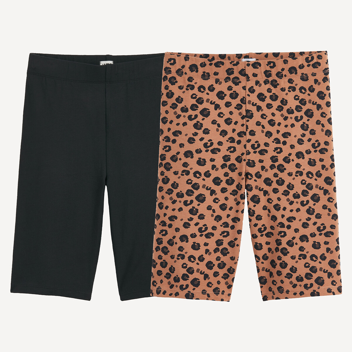 Pack of 2 Cycling Shorts black + leopard print, LA REDOUTE COLLECTIONS