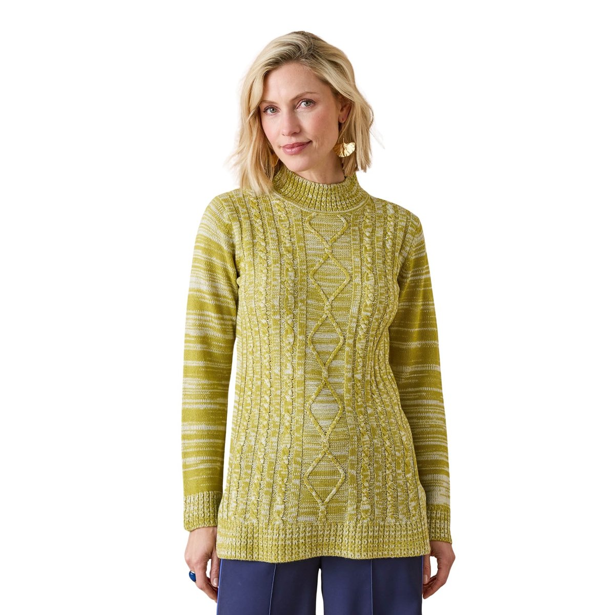 Pull col montant maille torsadée chiné vert, DAXON