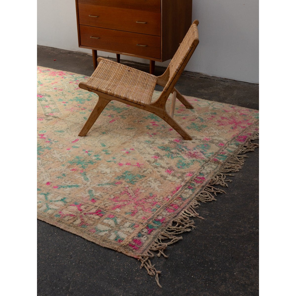 Grand tapis en laine rose et bleu Olivier N°35 - Bon état rose, DEBONGOUT