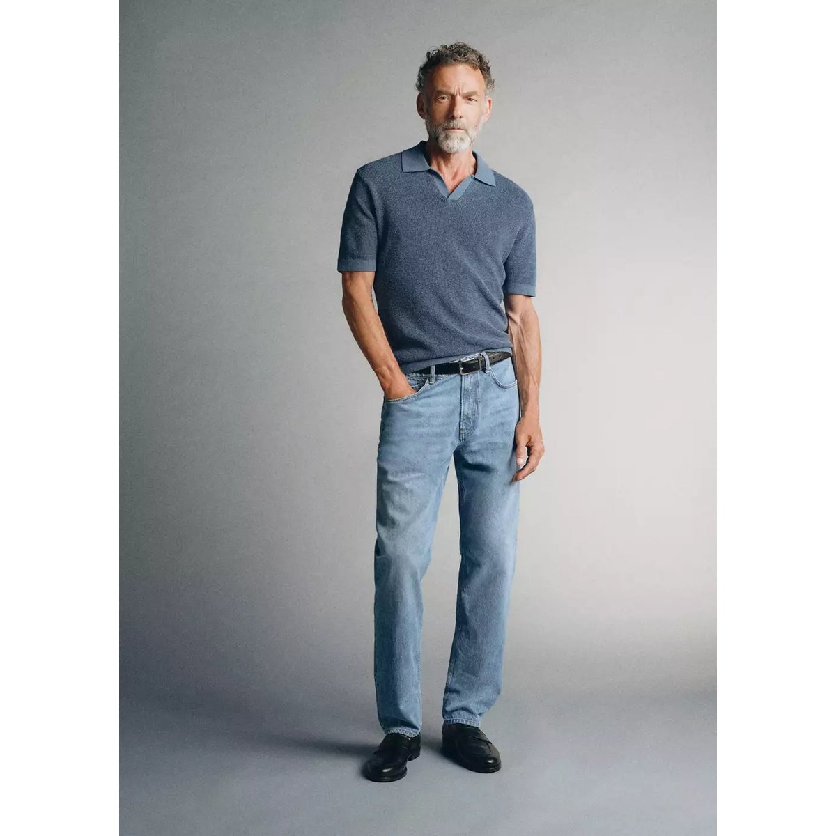 Polo en mélange de coton fil Pinori Filati bleu marine, MANGO MAN
