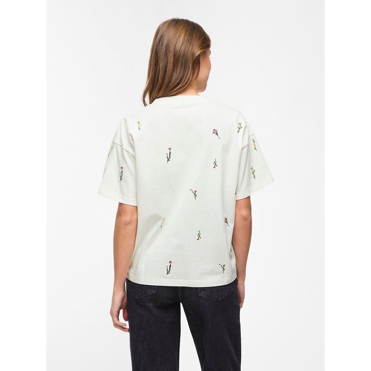 T-shirt met korte mouwen en ronde hals wit met bloemenprint, VILA