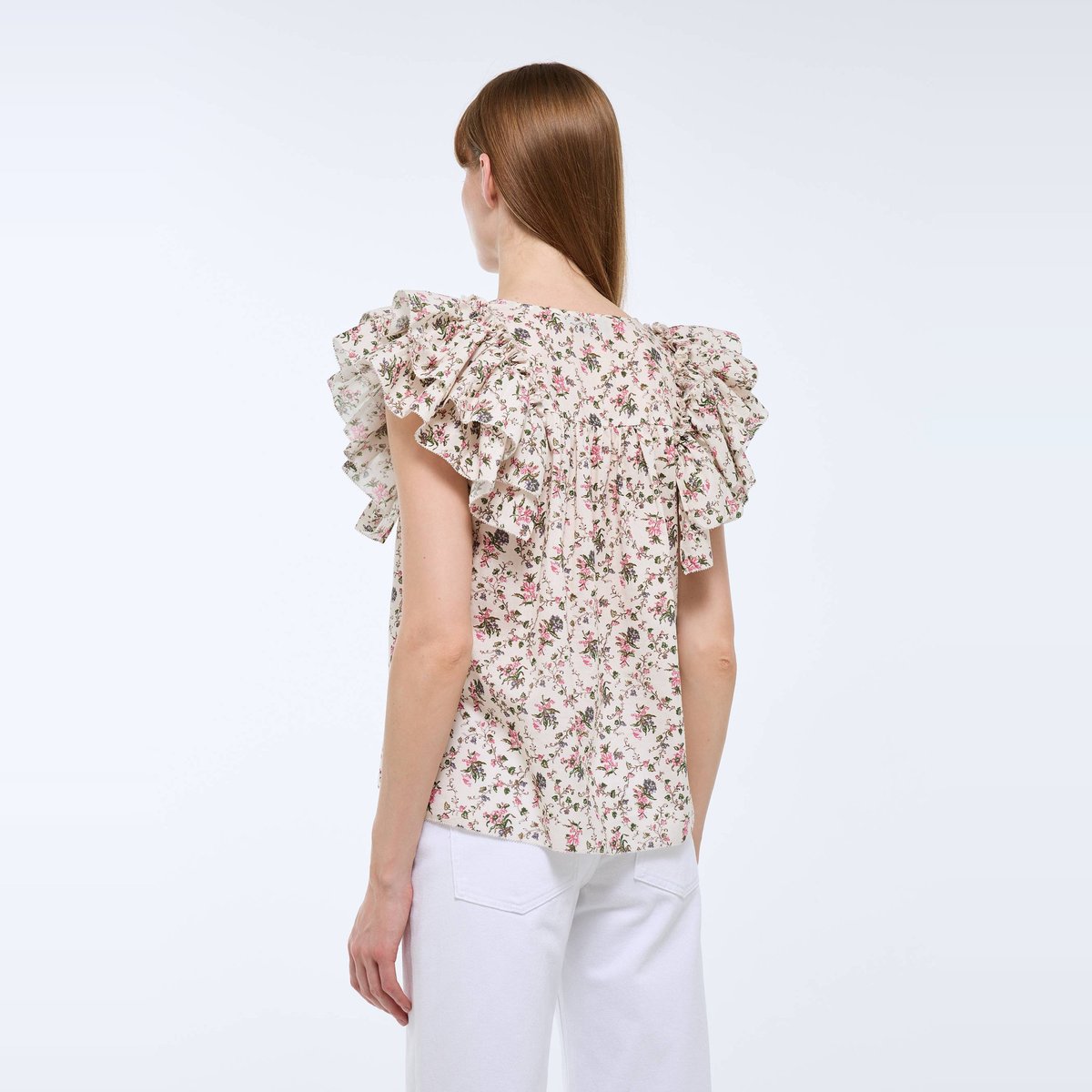 Top sans manches imprimé en voile de coton BIO GOTS butter cream, MONOPRIX