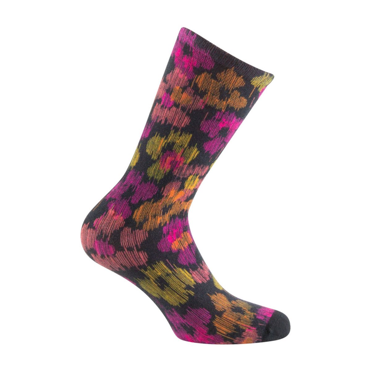 Mi-chaussettes Femme imprimées fleurs hachurées en Viscose de bambou noir, KINDY