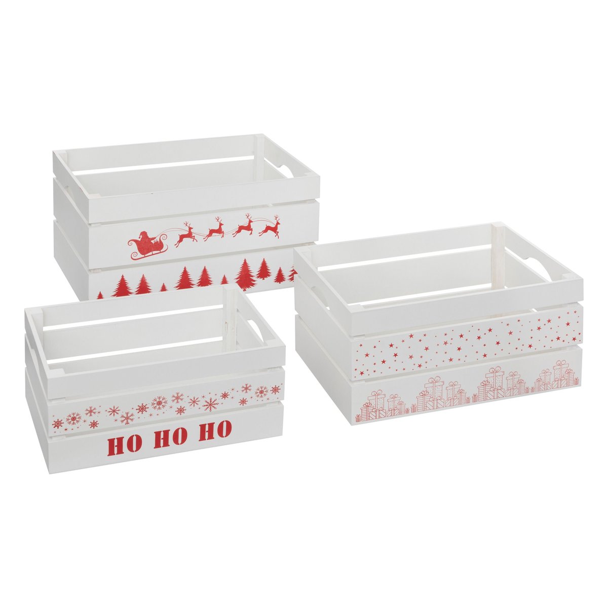 Lot de 3 cagettes de Noël en bois blanc, ATMOSPHERA