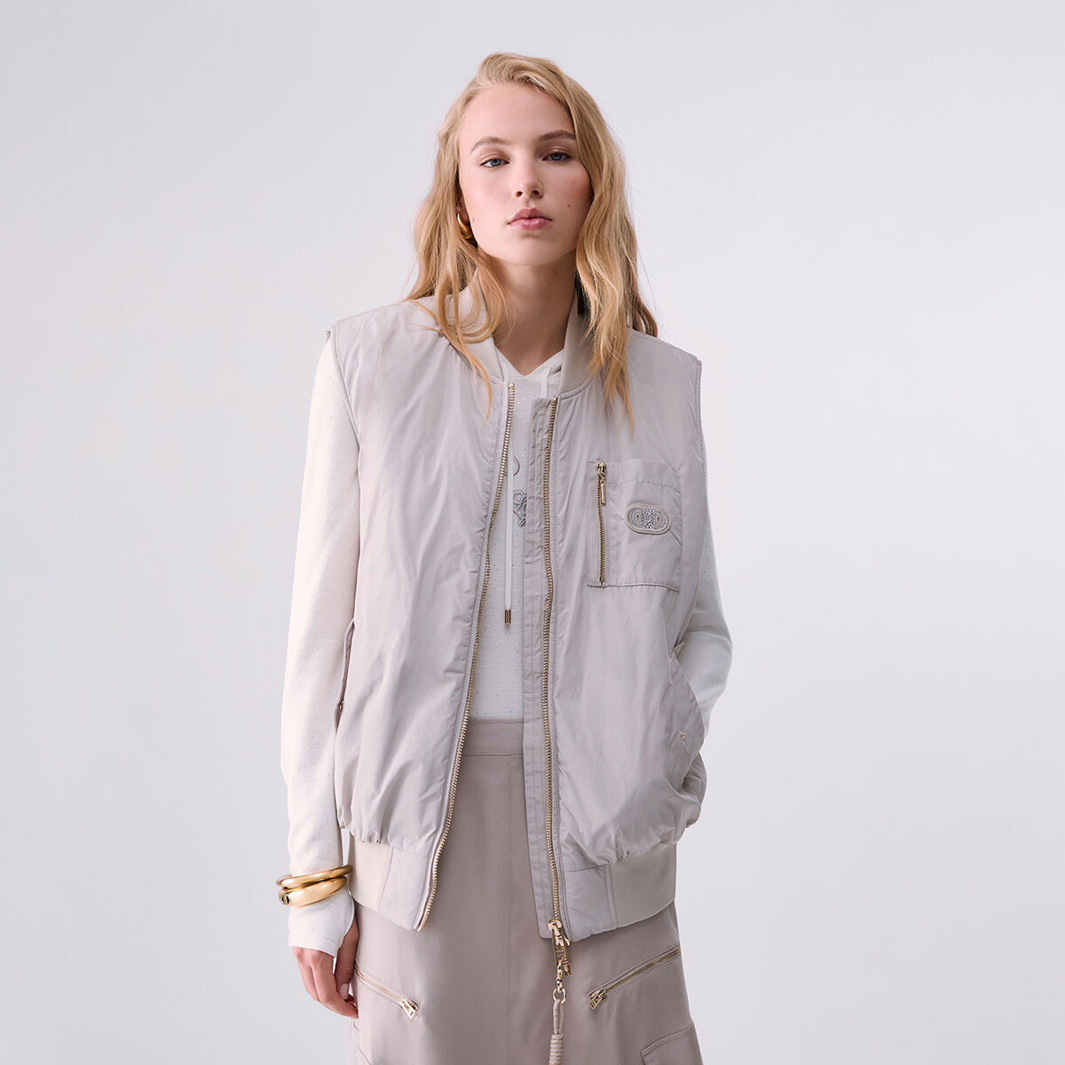 Gilet oversize en nylon brillant blanc, LIU JO