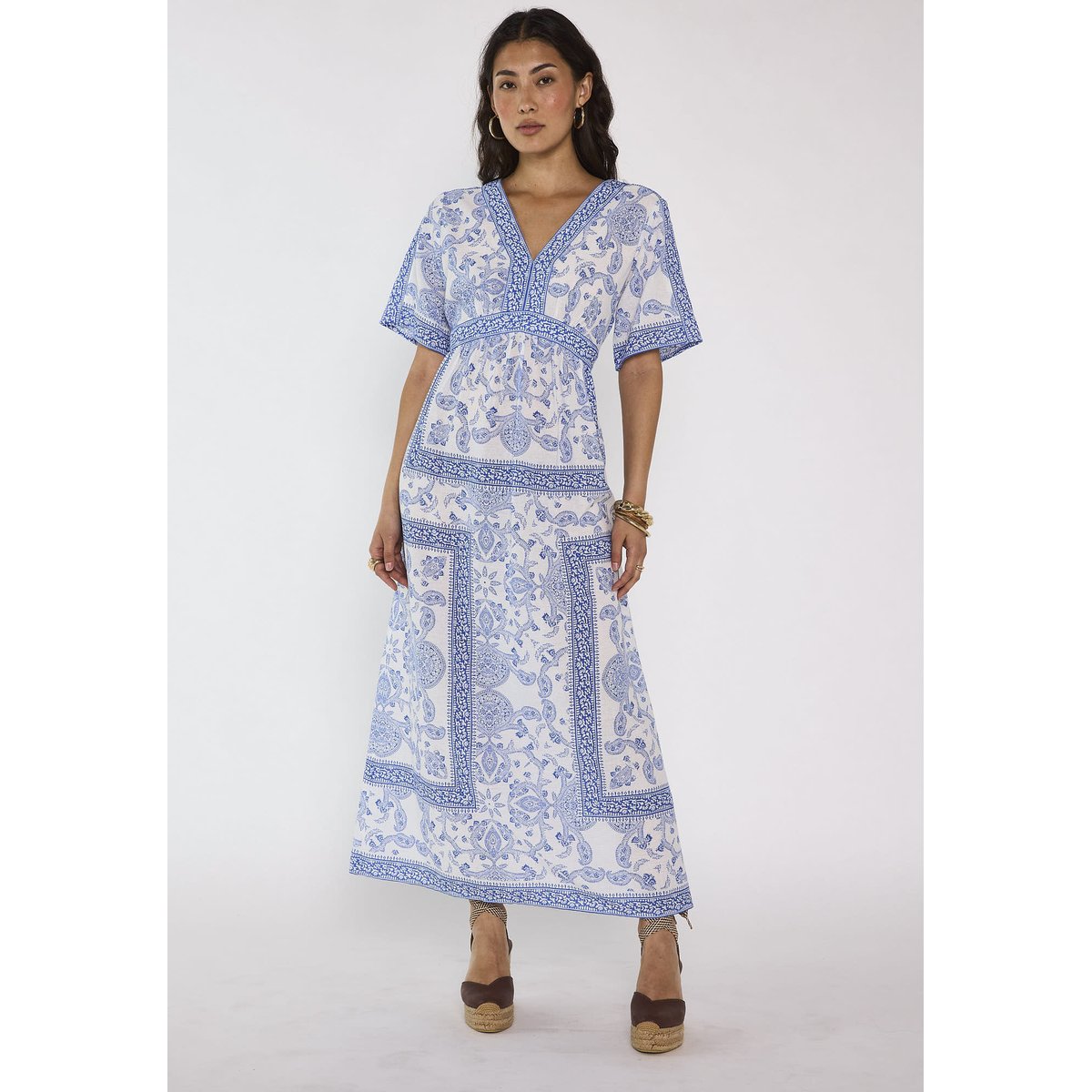 Robe imprimée à manches courtes en coton mélangé PRUNELLE bleu roi, Maison 123