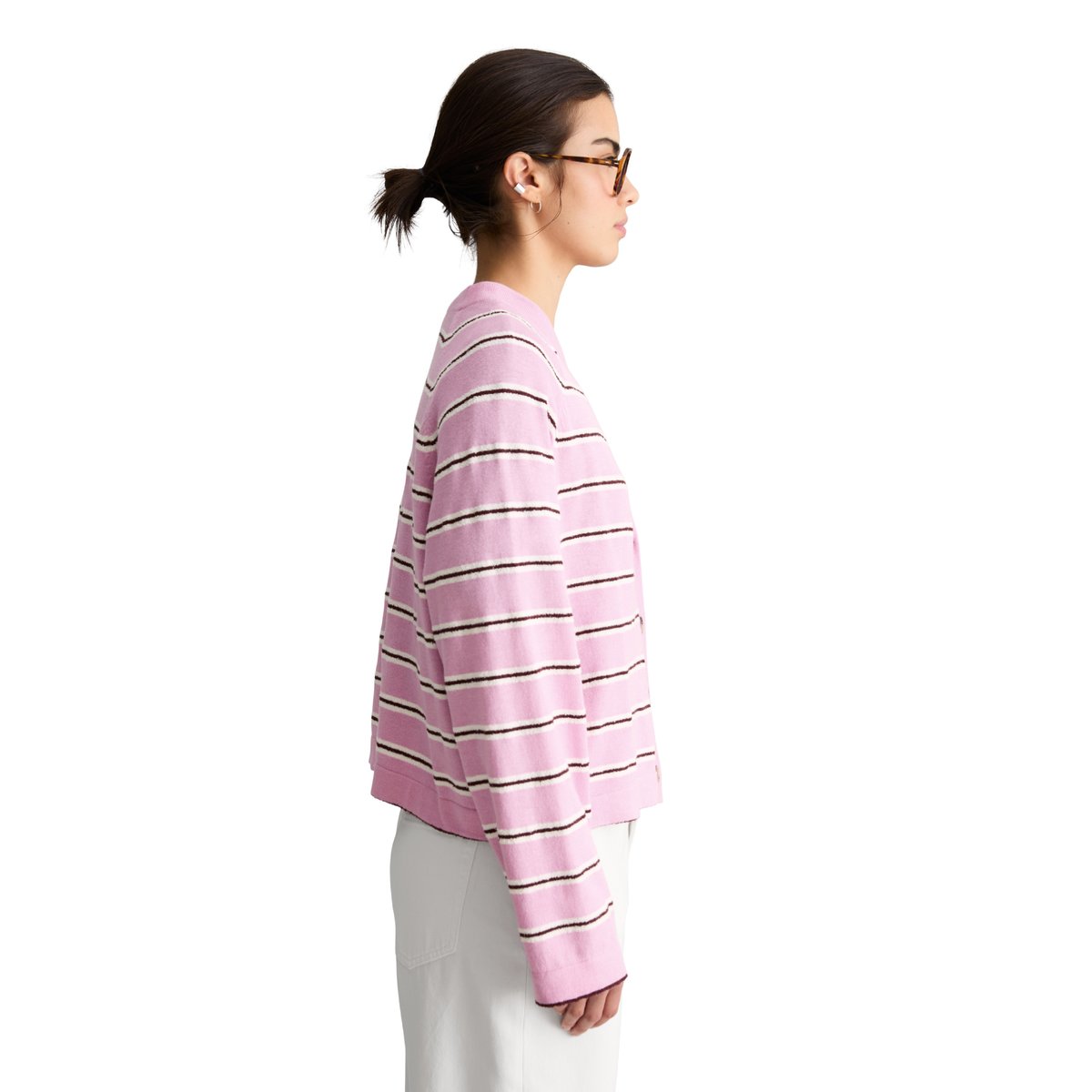 Cardigan rayé regular en mélange coton-modal organique rose, MARC O’POLO DENIM