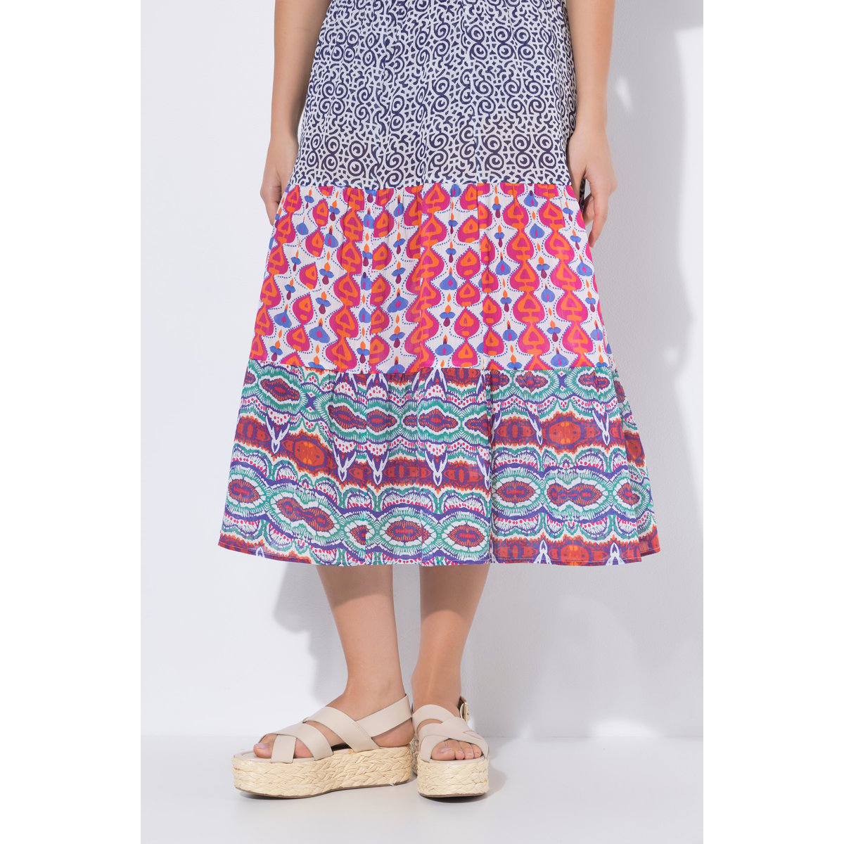Jupe maxi, jeu de motifs à rayures aubergine, ULLA POPKEN