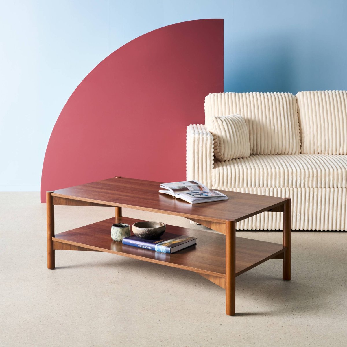 Table basse rectangulaire décor bois double plateau HARMONY noyer, SWEEEK