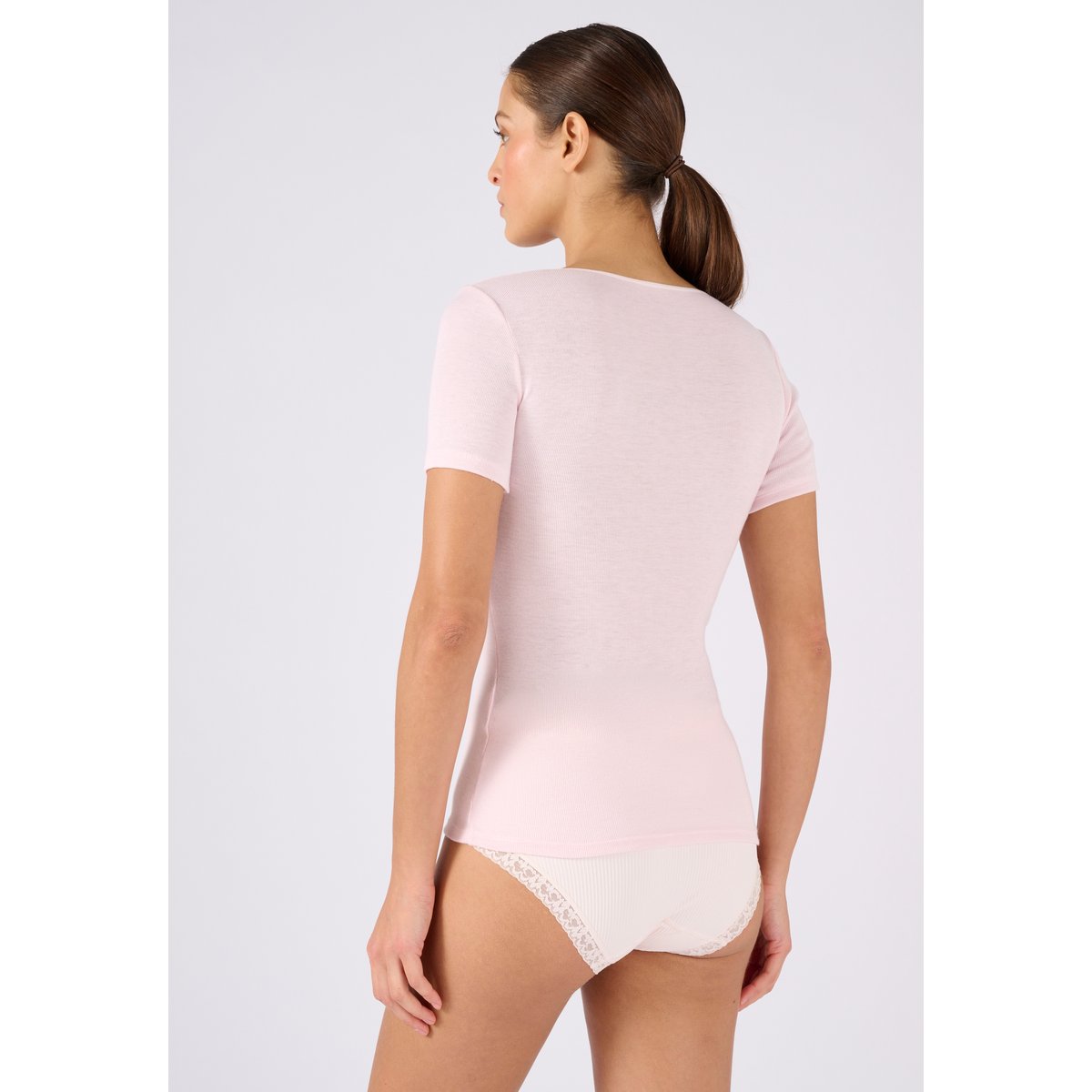 T-shirt manches courtes guipure Thermolactyl rose, DAMART