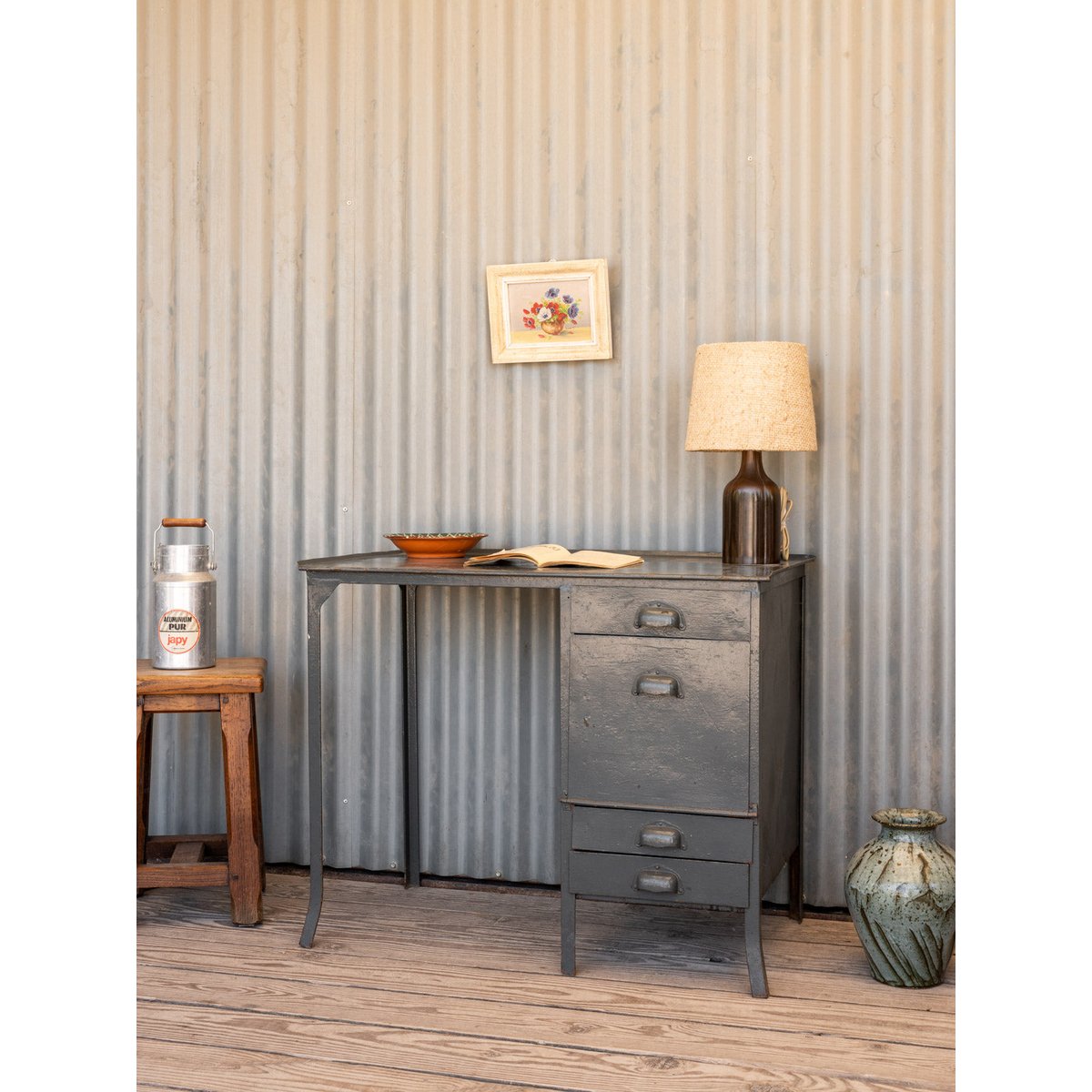 Bureau en métal gris Yvan N°540 - Bon état gris, DEBONGOUT