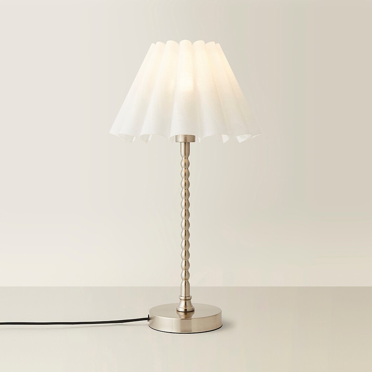Max Bobble Table Lamp with Scallop Pleated Shade in Brushed Chrome silver-coloured, SO'HOME