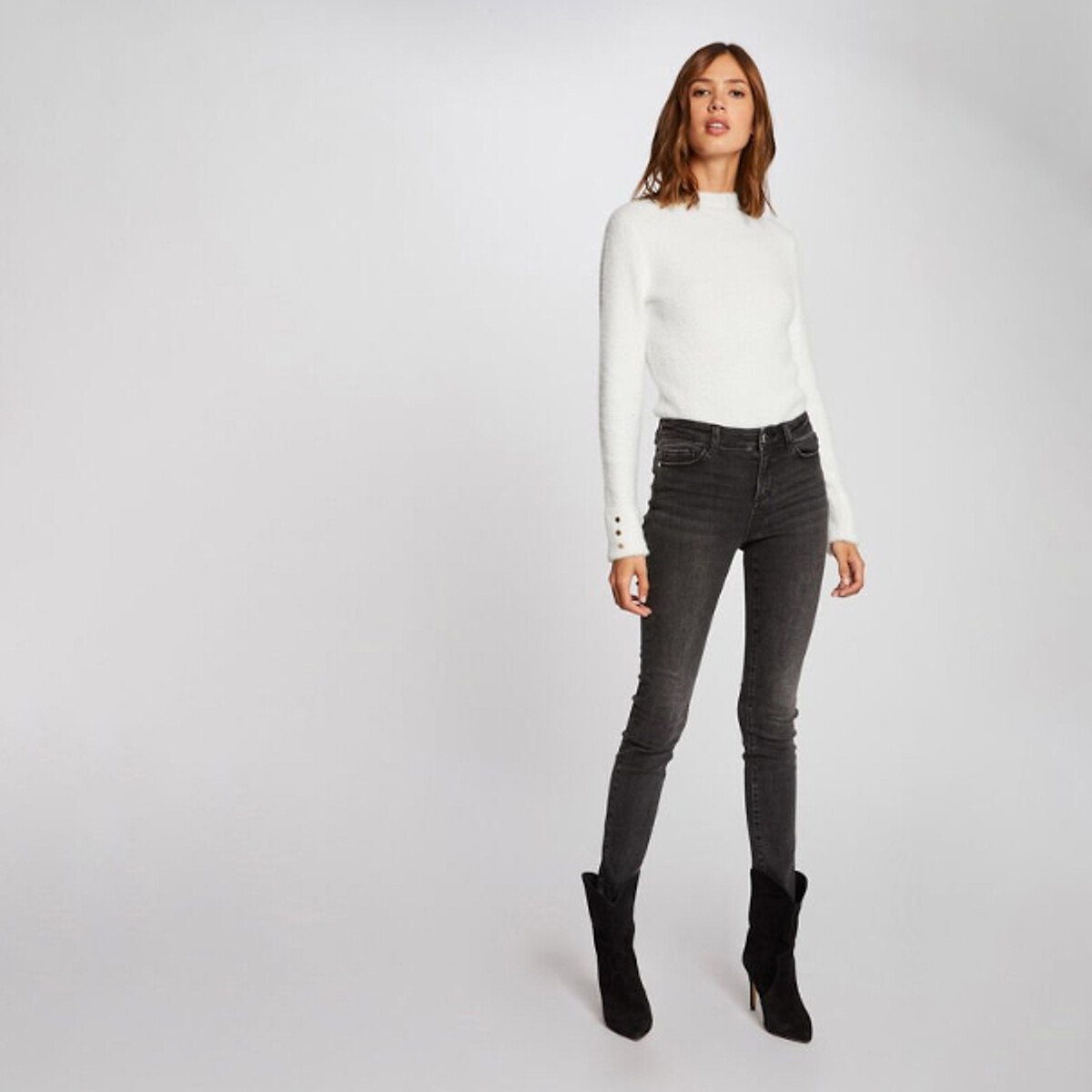 Pull Col Montant En Fine Maille blanc, MORGAN