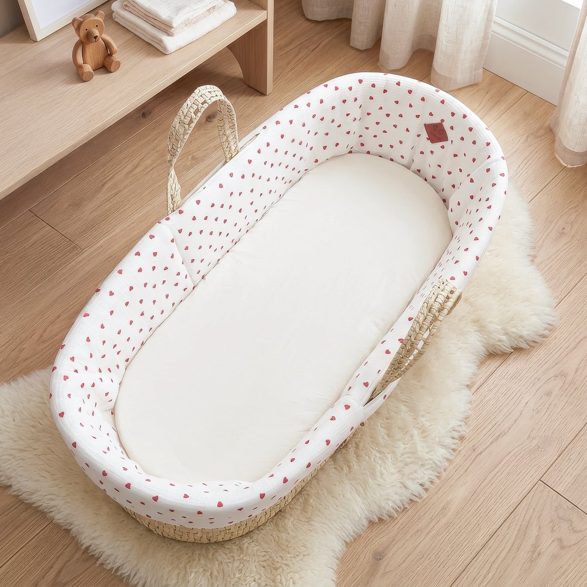 Habillage couffin panier moïse gaze de coton LOVIO rouge, SEVIRA KIDS