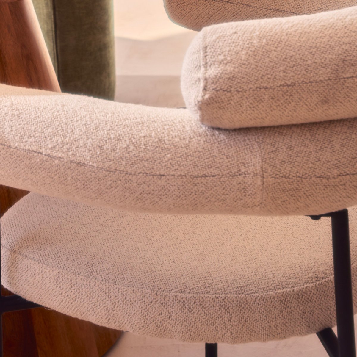 Lot de 2 fauteuils de table en tissu bouclette et métal- NORI écru, DRAWER