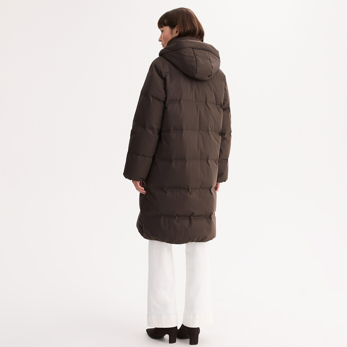 Doudoune longue matelassée, à capuche, rembourrage duvet et plumes, plein hiver marron, ANNE WEYBURN