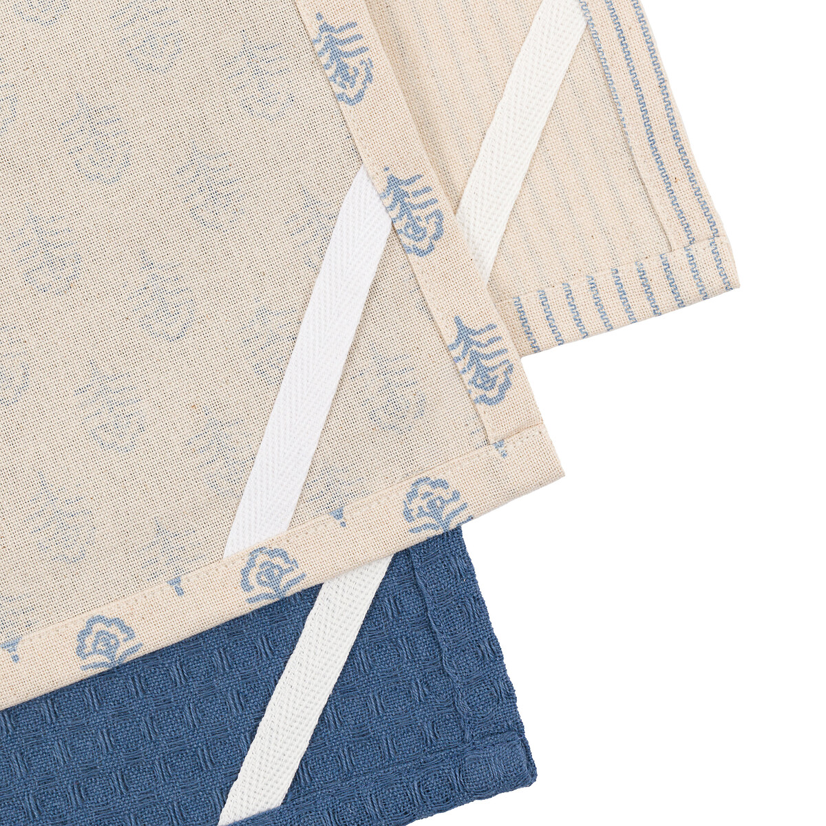 Set of 3 Flora Floral Stamp Tea Towel blue, ÉDITÉ