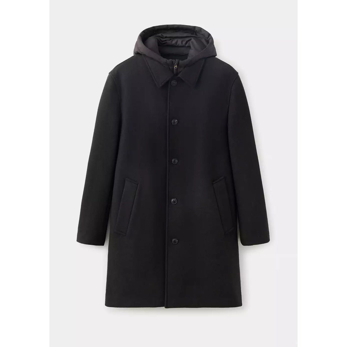 Manteau laine mélangée capuche amovible café, MANGO MAN