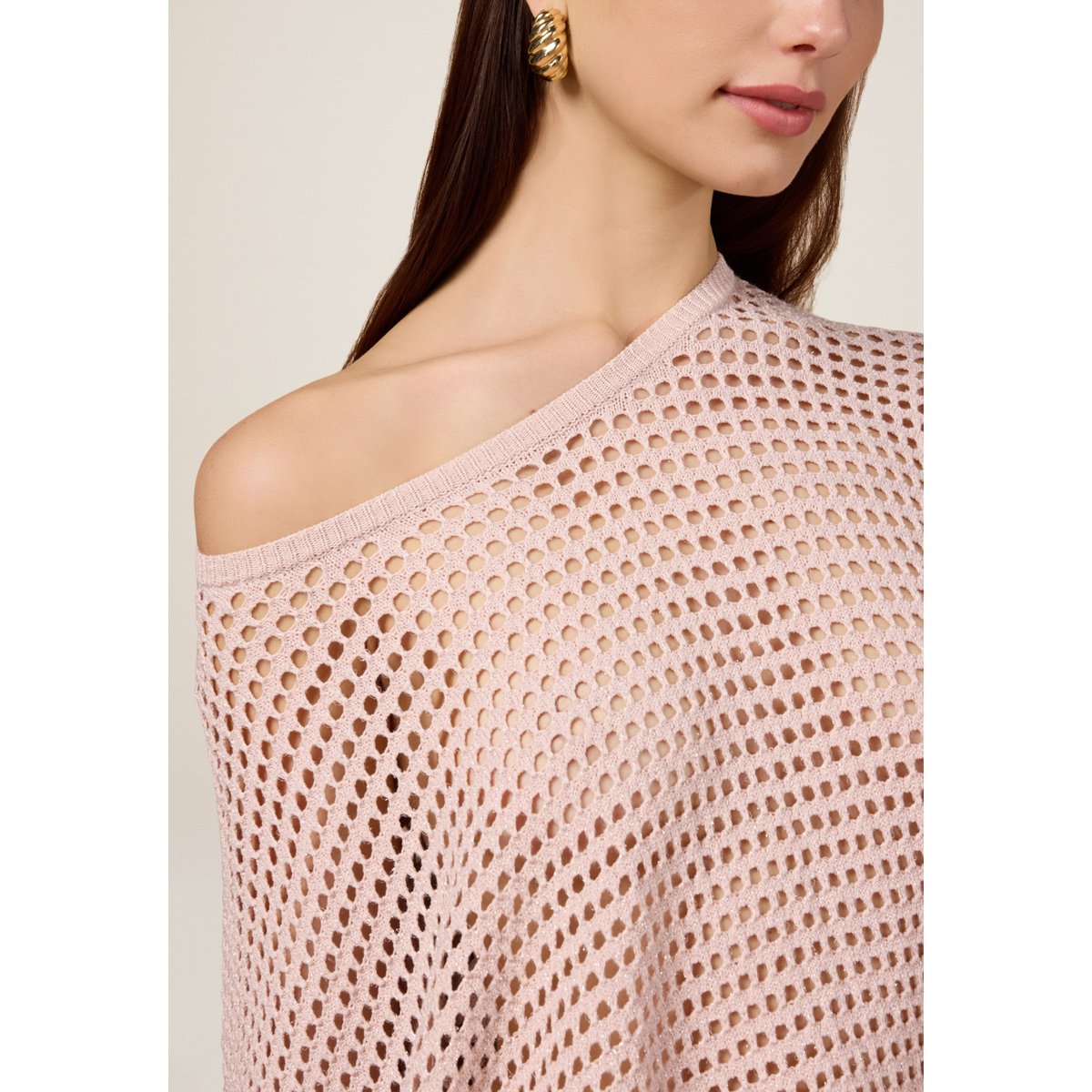 Pull en fil textile ajouré rose, OLTRE