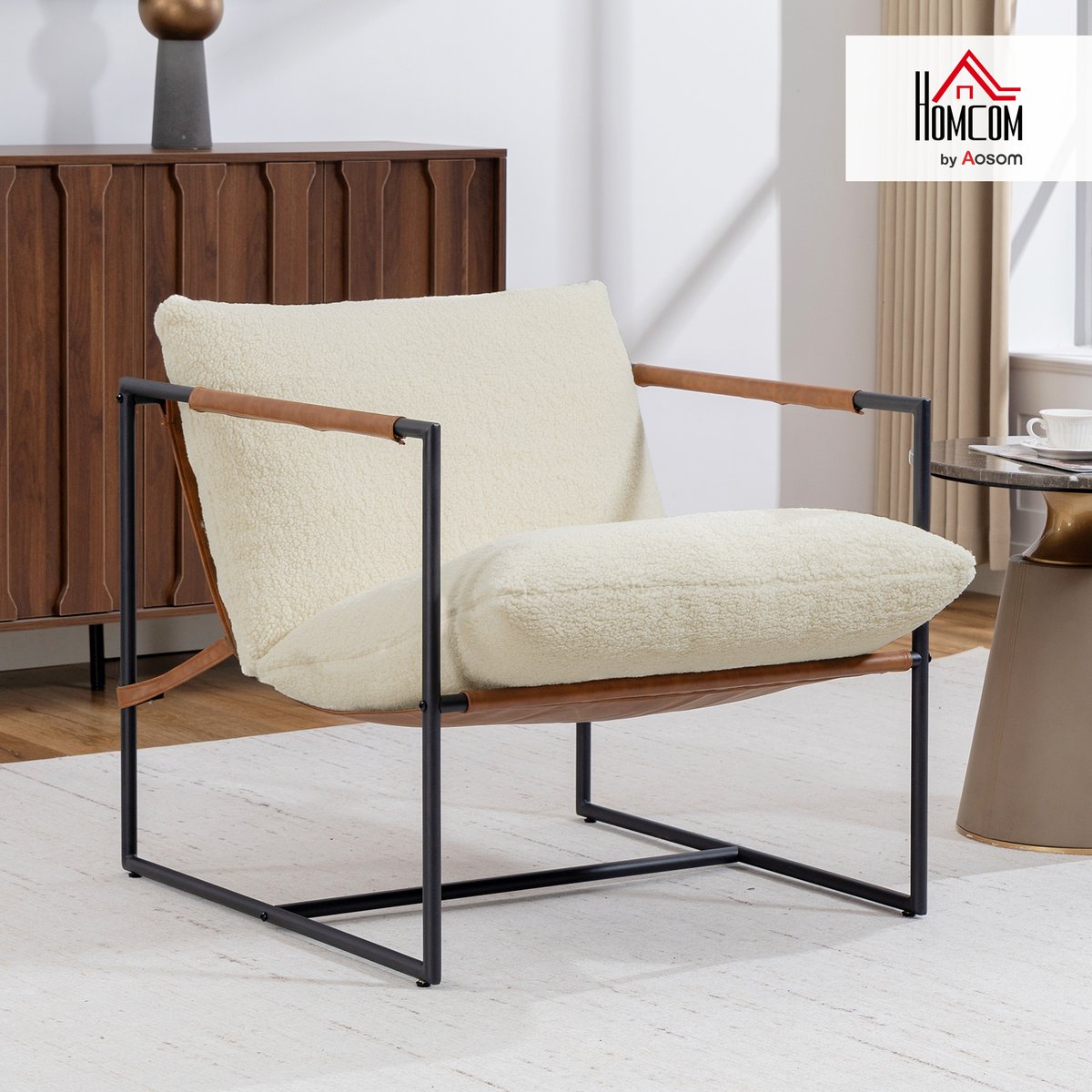 Accent Chair Tissu bouclette (100 % crème, HOMCOM