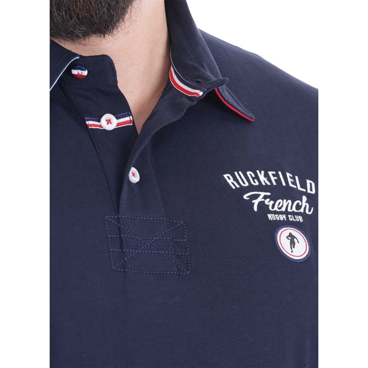 Polo en coton biologique marine bicolore à coupe droite avec un col à revers marine, RUCKFIELD