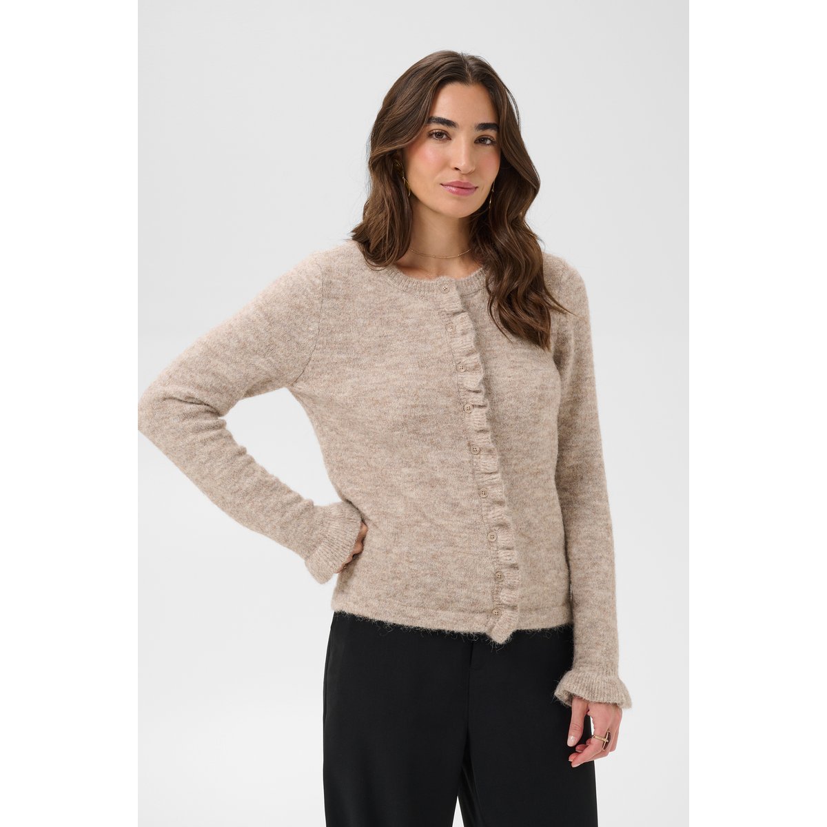 Cardigan à tricot marron light brown melange, CREAM