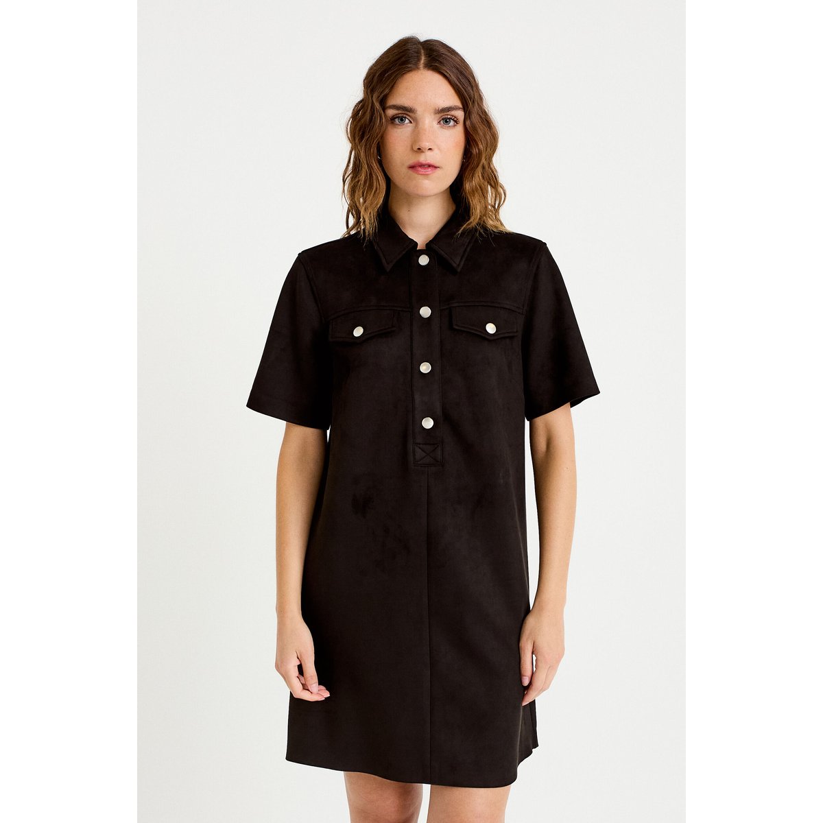 Robe droite 3/4 manches courtes daim noir, CACHE CACHE