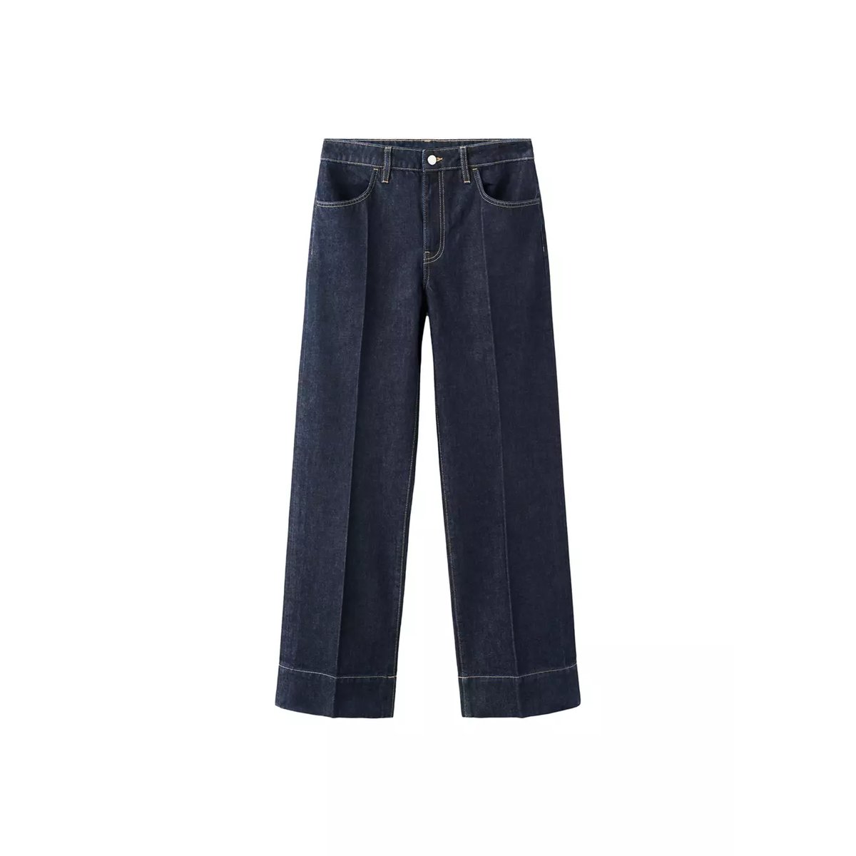 Jean droit revers couture bleu foncé, MANGO