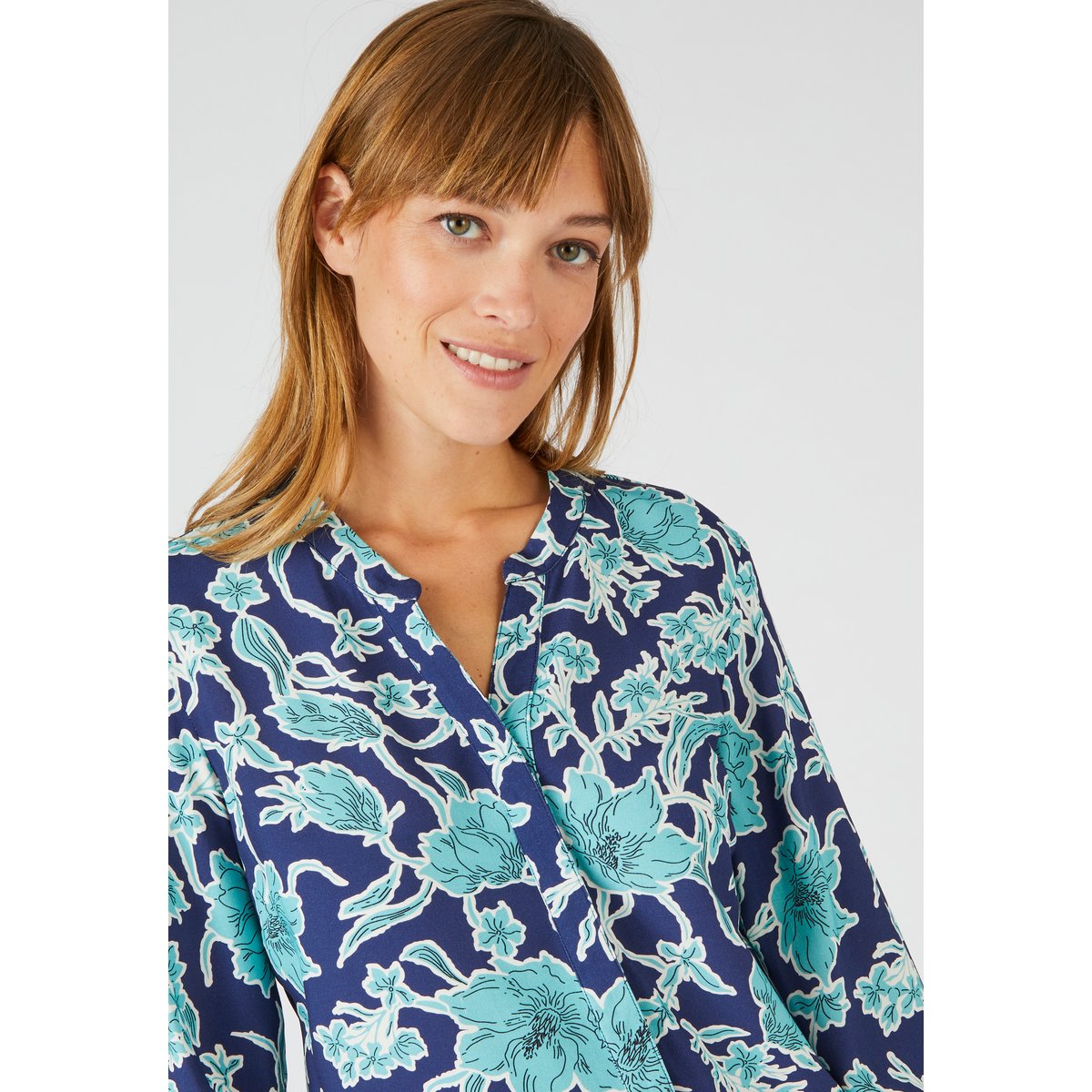 Tunique base volantée fleurie bleu marine fleuri, DAMART