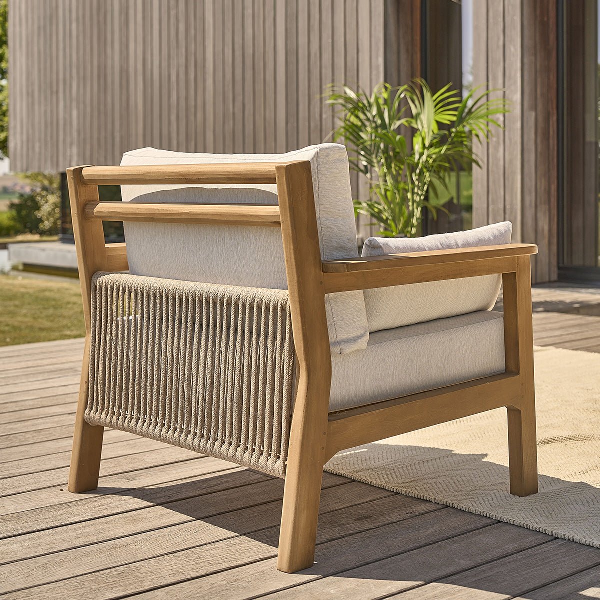 Fauteuil de jardin en teck massif avec coussins MAORA light_grey, BERAH GETAH