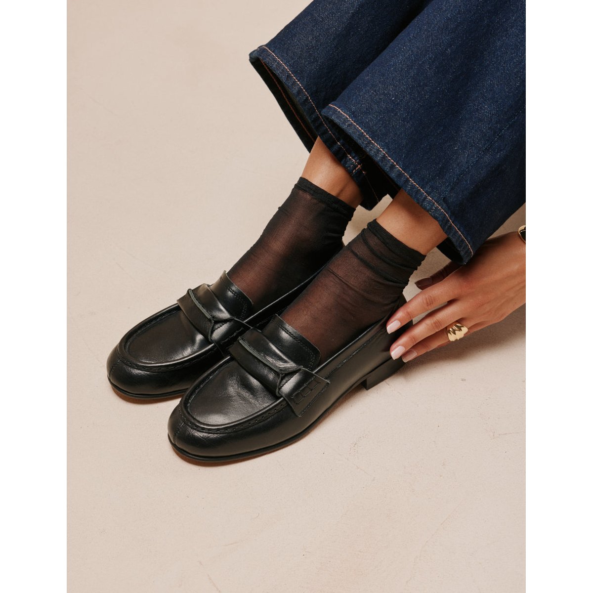 Mocassins JYLIS cuir plissé noir, ODAJE