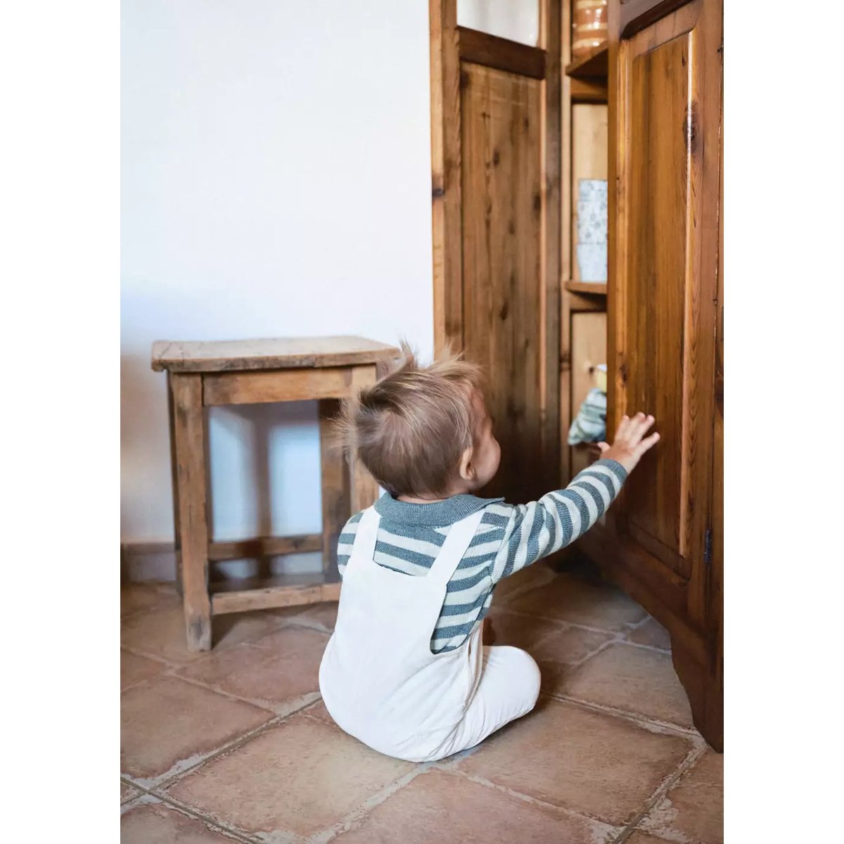 Pull en maille rayures col polo bleu, MANGO BABY