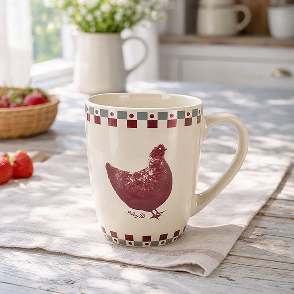 Lot de 6 mugs en grès 38cl, GALLINA gris-rouge, NOVASTYL