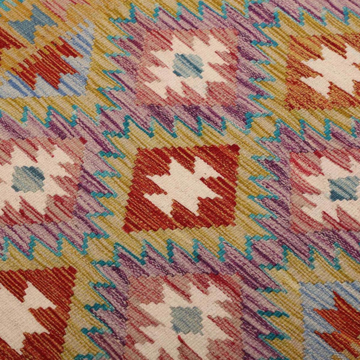 Tapis kilim ethnique authentique, tissé plat en laine, KILIM 48 multicolore, bleu, rouge, UN AMOUR DE TAPIS